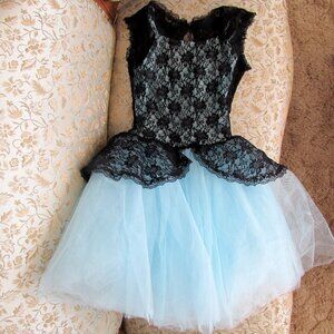 TUTU DRESS, XS-S, AQUA w BLACK LACE REVOLUTION DANCEWEAR BALLERINA, PERFORMANCE